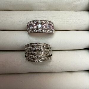 925 Clear Crystal Wide Band Ring in Silver Tone - Women Jewelry